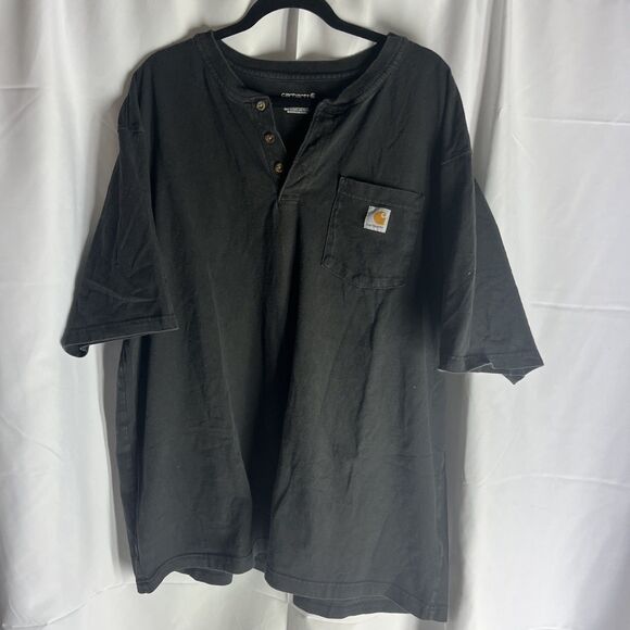Carhartt 2XL Henley T-Shirt Black 3 Button Loose Fit Short Sleeve Pocket Relaxed - Picture 1 of 5